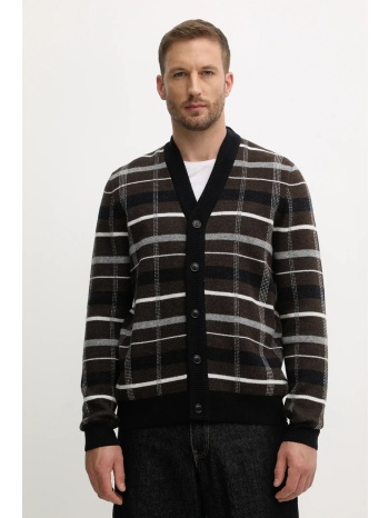 μάλλινη ζακέτα barbour kane χρώμα καφέ, mkn1668 100% μαλλί