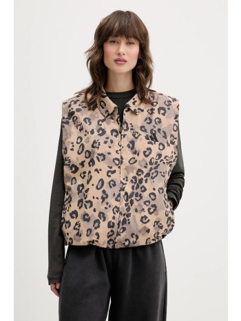 αμάνικο μπουφάν adidas animal print 3-stripes χρώμα μπεζ