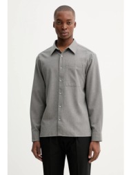 πουκάμισο με προσθήκη μαλλιού calvin klein χρώμα: γκρι, lv04ld115g 60% μαλλί, 30% πολυεστέρας, 10% μ