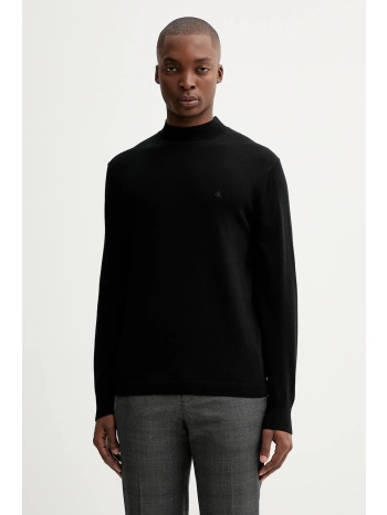 μάλλινο πουλόβερ calvin klein ανδρικό, χρώμα μαύρο