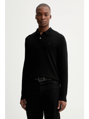 μάλλινο πουλόβερ calvin klein ανδρικό, χρώμα μαύρο