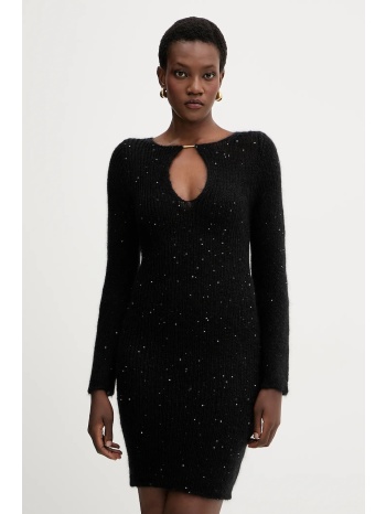 φόρεμα με προσθήκη μαλλιού liviana conti χρώμα μαύρο