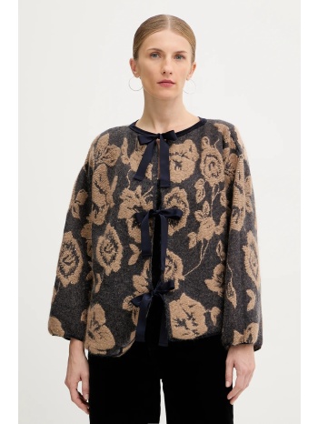 ζακέτα με προσθήκη μαλλιού liviana conti χρώμα καφέ