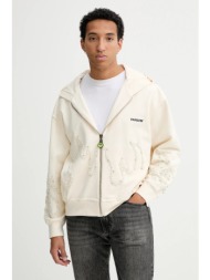 βαμβακερή μπλούζα barrow χρώμα: μπεζ, με κουκούλα, f5bwuazh080 100% βαμβάκι