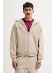 βαμβακερή μπλούζα pangaia χρώμα: μπεζ, με κουκούλα, 10002675 50% οργανικό βαμβάκι, 50% ανακυκλωμένο 