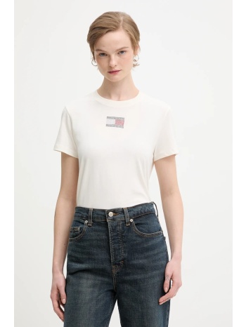 βαμβακερό μπλουζάκι tommy jeans χρώμα μπεζ, dw0dw21965