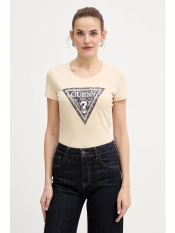 μπλουζάκι guess χρώμα μπεζ, w5bi15 j1314 κύριο υλικό 95%