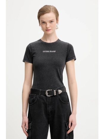 βαμβακερό μπλουζάκι guess jeans χρώμα μαύρο, w5bi26 i3z14