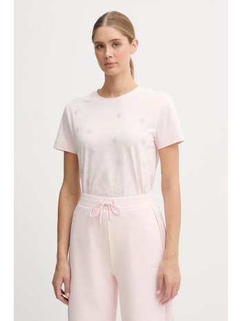 βαμβακερό μπλουζάκι guess rhombus χρώμα ροζ, v5bi14 i3z14