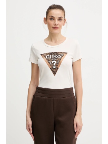 μπλουζάκι guess χρώμα μπεζ, w5bi28 j1314 κύριο υλικό 95%