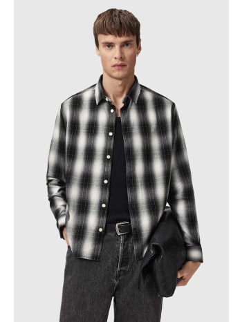 βαμβακερό πουκάμισο allsaints ανδρικά, χρώμα μαύρο, m070sd