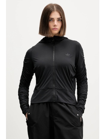 μπλούζα adidas originals ruched χρώμα μαύρο, με κουκούλα