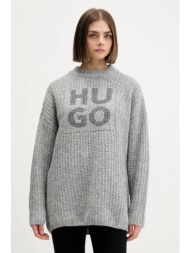πουλόβερ με προσθήκη μαλλιού hugo χρώμα: γκρι, 50548245 υλικό 1: 38% μαλλί, 30% πολυακρυλ, 18% αιγοκ