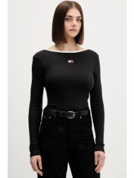 μακρυμάνικο tommy jeans χρώμα: μαύρο, dw0dw21839 95% βαμβάκι, 5% ελαστάν