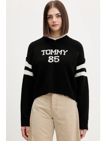 πουλόβερ με προσθήκη μαλλιού tommy jeans χρώμα μαύρο