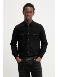 πουκάμισο tommy jeans χρώμα: μαύρο, dm0dm22432 100% βαμβάκι