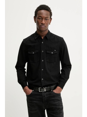 πουκάμισο tommy jeans χρώμα μαύρο, dm0dm22432 100% βαμβάκι