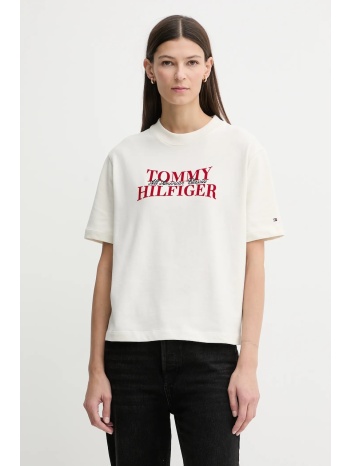 βαμβακερό μπλουζάκι tommy hilfiger χρώμα μπεζ, ww0ww47884