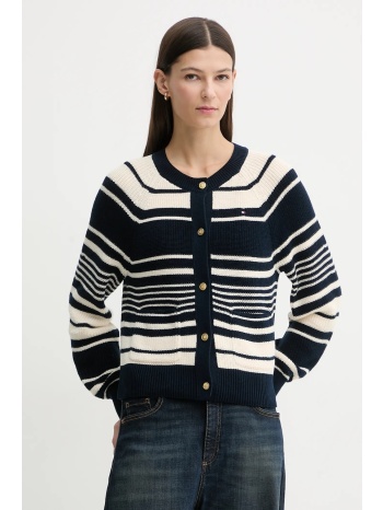 βαμβακερή ζακέτα tommy hilfiger γυναικεία, χρώμα ναυτικό