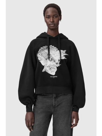 μπλούζα από βαμβάκι allsaints χρώμα μαύρο, με κουκούλα