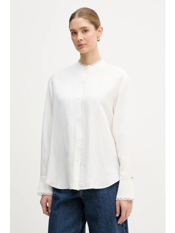 πουκάμισο με μείγμα από λινό tommy hilfiger χρώμα μπεζ