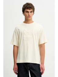 βαμβακερό μπλουζάκι calvin klein ανδρικά, χρώμα: μπεζ, lv04le200g 100% βαμβάκι