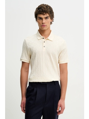 βαμβακερό μπλουζάκι πόλο calvin klein ανδρικό, χρώμα μπεζ