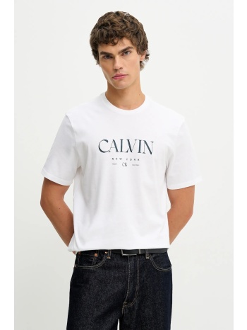 βαμβακερό μπλουζάκι calvin klein ανδρικό, χρώμα άσπρο