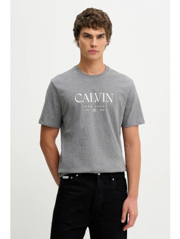βαμβακερό μπλουζάκι calvin klein ανδρικό, χρώμα γκρι