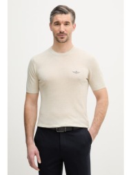 λευκό μπλουζάκι aeronautica militare 100% λινό