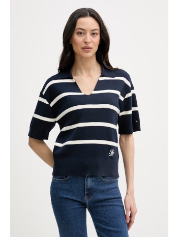 tommy hilfiger πλεκτό μπλουζάκι πόλο γυναικείο βαμβακερό