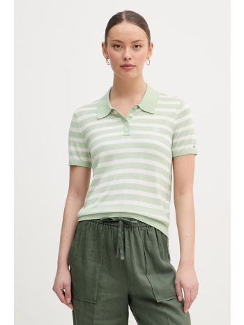 tommy hilfiger πλεκτό μπλουζάκι πόλο γυναικείο με πρόσμιξη