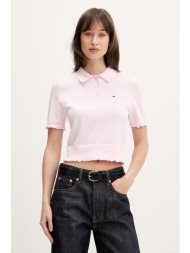 tommy jeans πλεκτό μπλουζάκι πόλο γυναικείο βαμβακερό ολόκληρο το προϊόν: 100% βαμβάκι