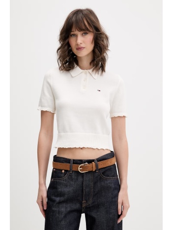 tommy jeans πλεκτό μπλουζάκι πόλο γυναικείο βαμβακερό