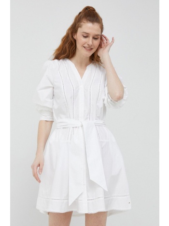 βαμβακερό φόρεμα tommy hilfiger χρώμα άσπρο 100% βαμβάκι
