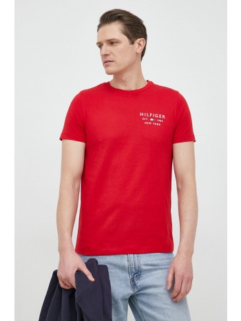 βαμβακερό μπλουζάκι tommy hilfiger χρώμα κόκκινο 100%