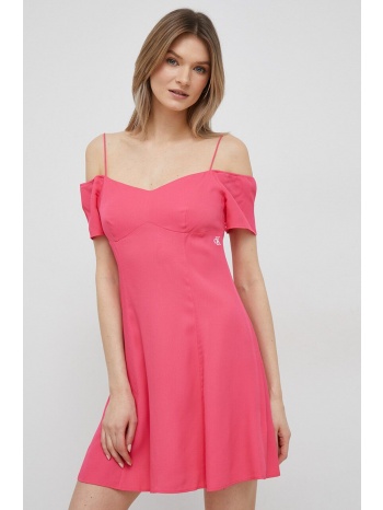 φόρεμα calvin klein jeans χρώμα ροζ 100% βισκόζη