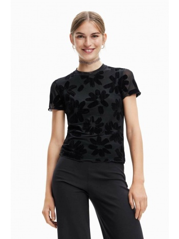 μπλουζάκι desigual χρώμα μαύρο 95% βαμβάκι, 5% σπαντέξ