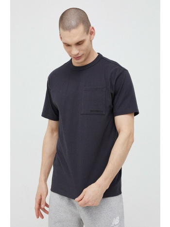 βαμβακερό μπλουζάκι new balance χρώμα μαύρο κύριο υλικό