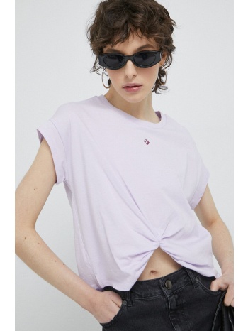 βαμβακερό μπλουζάκι converse χρώμα μοβ 100% βαμβάκι