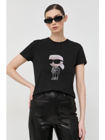 βαμβακερό μπλουζάκι karl lagerfeld χρώμα μαύρο 100%