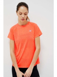 μπλουζάκι για τρέξιμο new balance impact run χρώμα: πορτοκαλί 95% ανακυκλωμένος πολυεστέρας, 5% πολυ