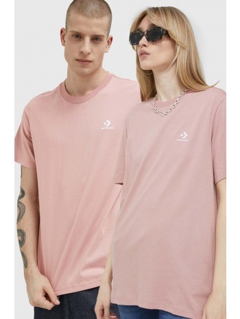 βαμβακερό μπλουζάκι converse χρώμα ροζ 100% βαμβάκι