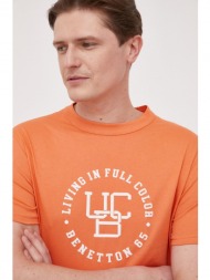 βαμβακερό μπλουζάκι united colors of benetton χρώμα: πορτοκαλί 100% βαμβάκι
