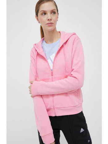 μπλούζα adidas χρώμα ροζ, με κουκούλα κύριο υλικό 80%