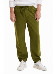 βαμβακερό παντελόνι desigual χρώμα: πράσινο 100% βαμβάκι