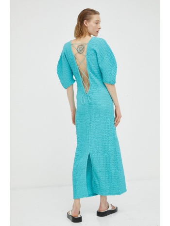 φόρεμα résumé χρώμα τιρκουάζ 50% βαμβάκι nako, 40%