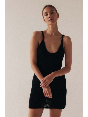 βαμβακερό φόρεμα muuv. χρώμα μαύρο 100% βαμβάκι