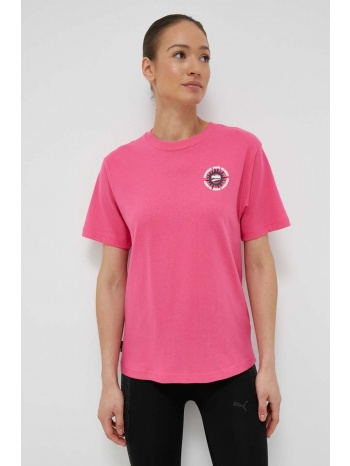 βαμβακερό μπλουζάκι puma χρώμα ροζ κύριο υλικό 100%