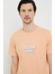 βαμβακερό μπλουζάκι guess χρώμα: πορτοκαλί 50% βαμβάκι, 50% οργανικό βαμβάκι